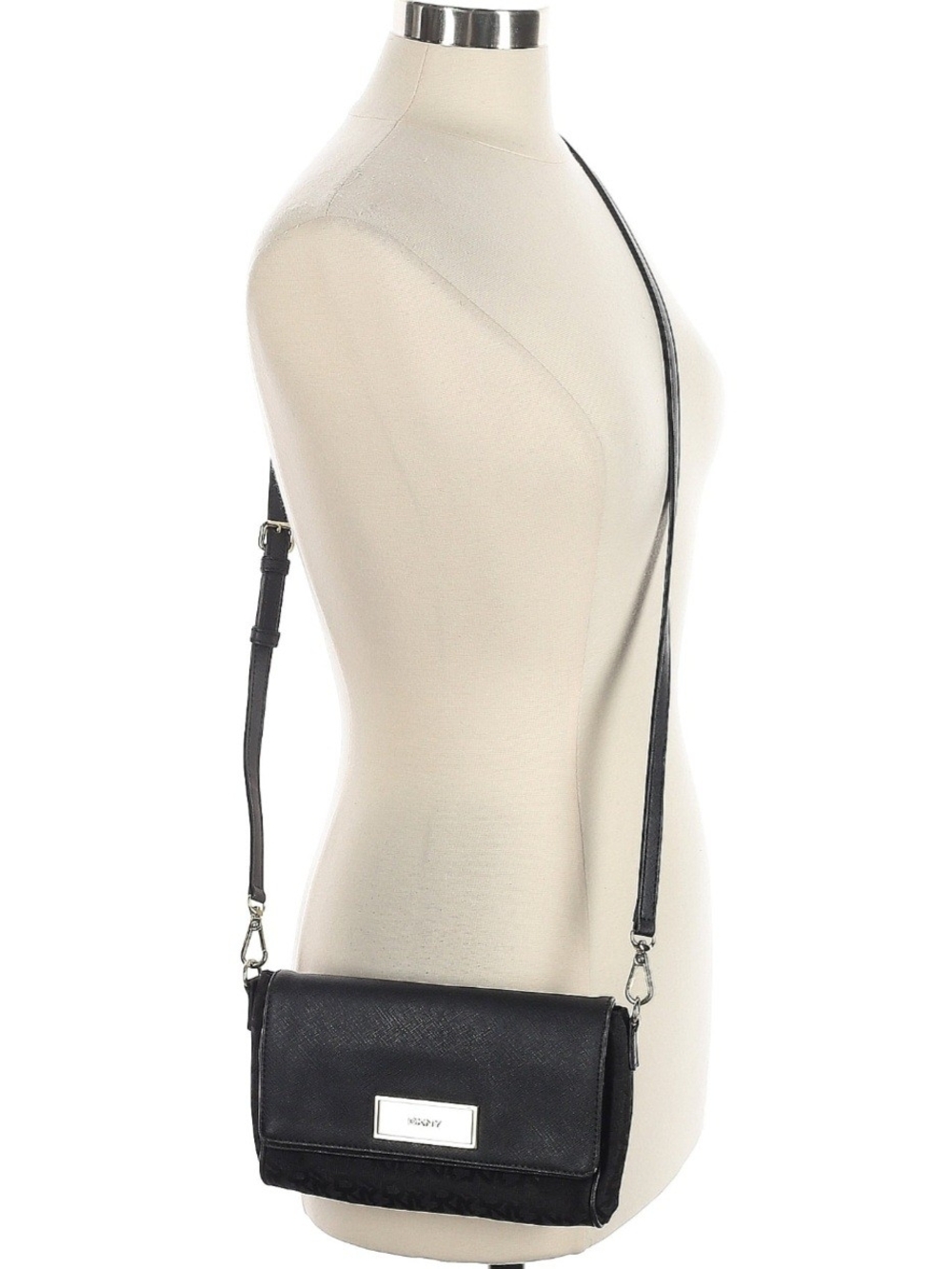 DKNY Black Crossbody Shoulder Bag with Silver Plate